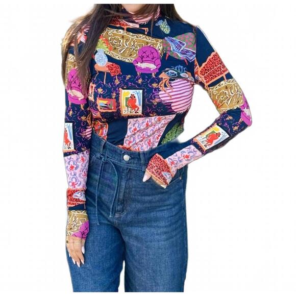 FRNCH Tops - NEW FRNCH parisian print turtleneck top in multi color